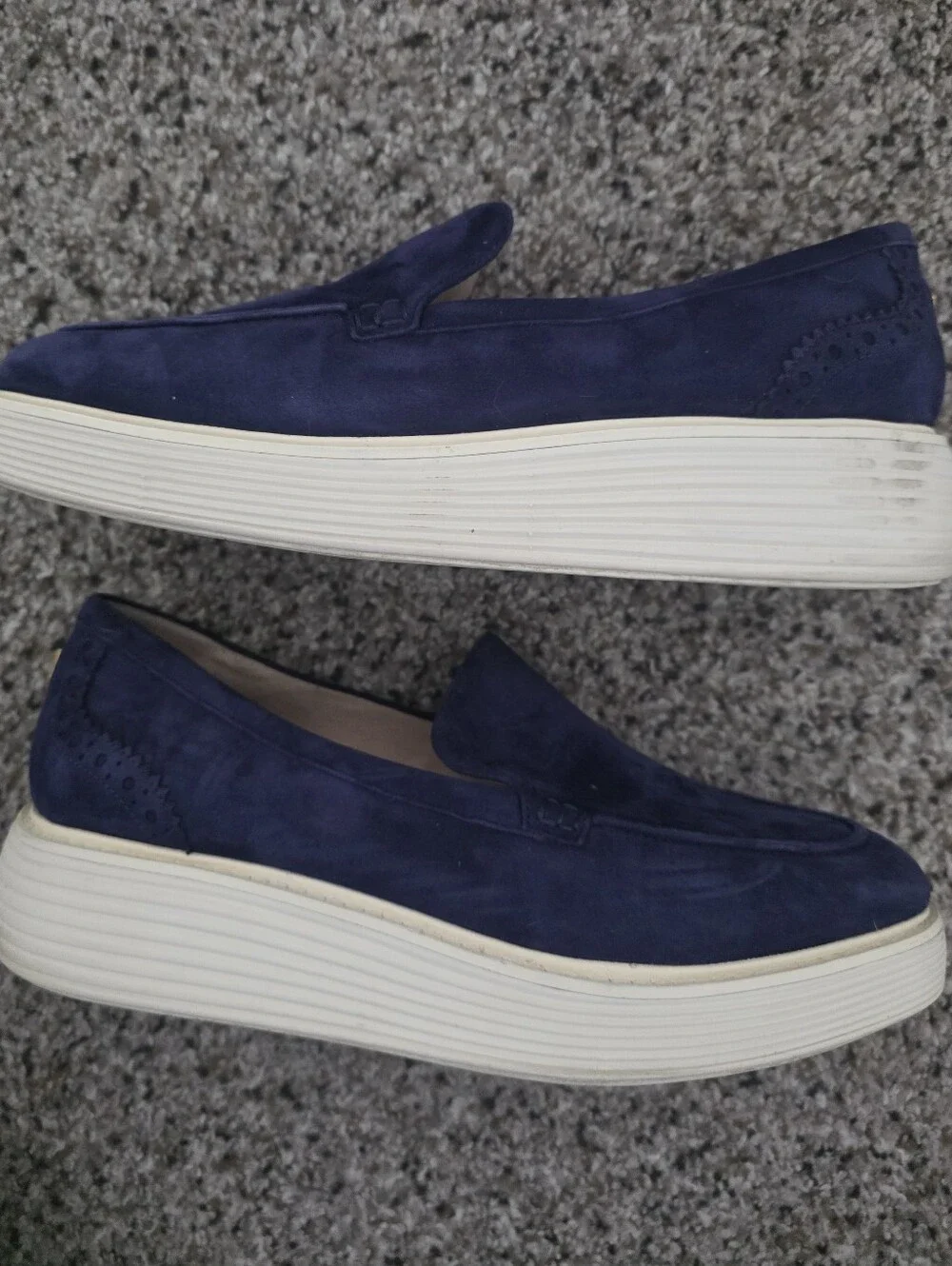 Classic Navy Suede Platform Loafers - Women's Slip-On Flats COLE HAAN Sz 9